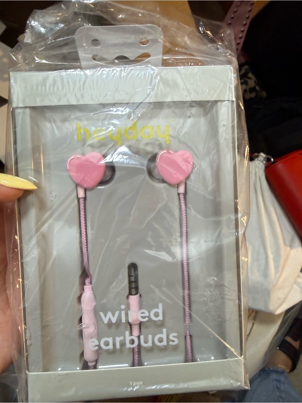 heyday Pink Heart Wired Earbuds with Inline Mic